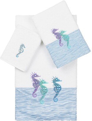 Sofia 3-Piece Embellished Towel Set - White/Blue