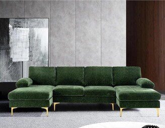 GREATPLANINC U shape Chenille Sofa Set Tufted Back Couch Set with 2 Chaise Sofa-AA