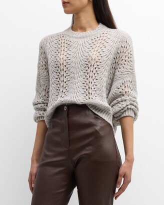 Cashmere Lace Knit Cropped Sweater with Micro Paillette Detail