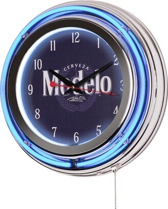 American Art Decor Modelo Retro Round Neon Wall Analog Clock with Pull Chain, 14.5