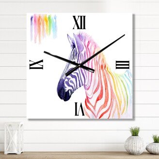 Designart 'Portrait of Rainbow Zebra' Farmhouse wall clock