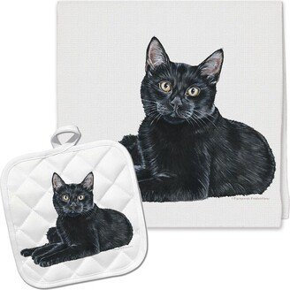 Black Cat Kitchen Dish Towel & Pot Holder Gift Set