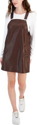 Juniors' Faux-Leather Sleeveless Pinafore Mini Dress