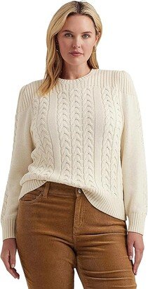 Plus Size Cable-Knit Puff Sleeve Sweater (Mascarpone Cream) Women's Sweater