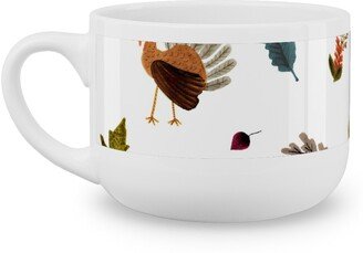 Mugs: Fall Thanksgiving Turkeys On White Latte Mug, White, 25Oz, White