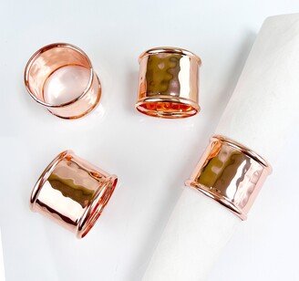 Metallic Copper Hammered Design Metal Napkin Rings, Set Of 4 Holders For Dining Decor, Housewarming, Wedding