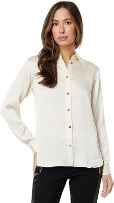 Satin High-Low Long Sleeve Top (Bone) Women's Clothing