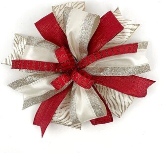 Festive Pre-Made Christmas Bow For Wreaths Or Lanterns Mailboxes, Wreath Embellishment Accessory Accent, Tree & Outdoor