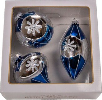 80mm Glass Snowflake Ball, Onion and Teardrop Shaped Ornaments, 3 Piece Set