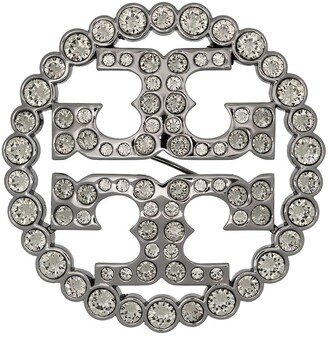 Double T crystal-embellished brooch