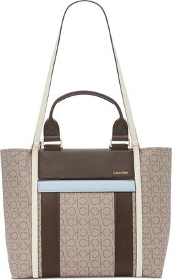 Sol Signature Dual Strap Colorblock Tote Bag - Almond Taupe/Java/White/Blue