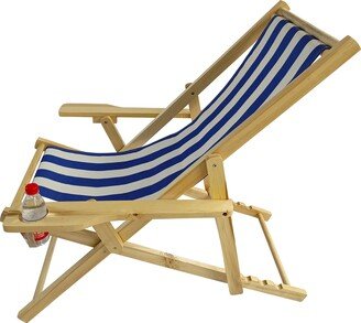 Outdoor Poplar Hanging Chair Wide Blue Stripes armrest with cup holder