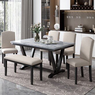 6PCS Marbled Veneers Tabletop Dining Table Set