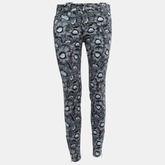 Blue Printed Cotton Skinny Trousers M