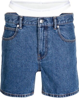 Low-Rise Layered Denim Shorts