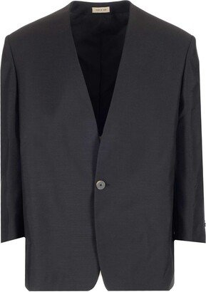 Collarless Single-Breasted Buttoned Blazer