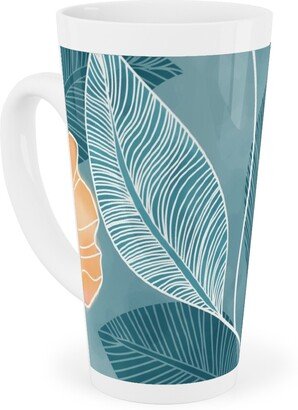 Mugs: Rose Of Sharon - Pink & Blue Tall Latte Mug, 17Oz, Blue