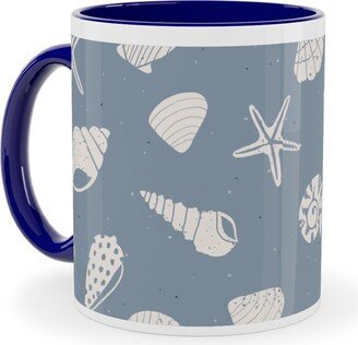 Mugs: Seashells Summer Beach - Dusty Blue Ceramic Mug, Blue, 11Oz, Blue