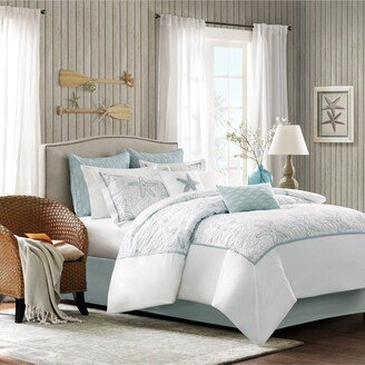 Gracie Mills 4-Piece Maya Bay Cotton Embroidered Comforter Set, Full, White - HH10-1222