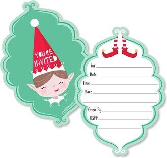 Big Dot of Happiness Elf Squad - Shaped Fill-in Invitations - Kids Elf Christmas and Birthday Party Invitation Cards with Envelopes - Set of 12