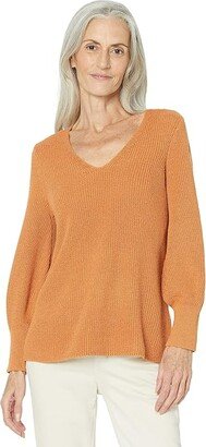 Shaker Knit V-Neck Sweater (Dusty Melon) Women's Clothing