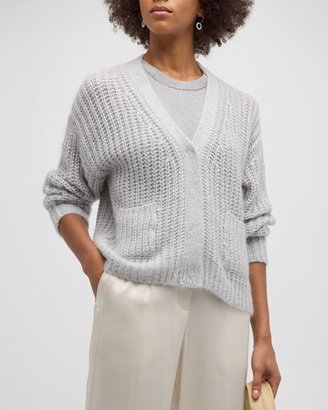 Button-Down Shimmer Tricot Cardigan