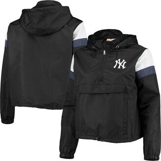 Women's Black, Navy New York Yankees Plus Size Anorak Quarter-Zip Hoodie Jacket - Black, Navy