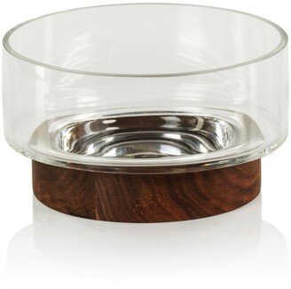 Loreto 2-Piece Set Glass Bowl on Walnut Wood Base