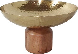 Ramsey Acacia Wood Base Steel Bowl - Gold/Brown