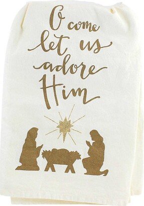 Decorative Towel Let Us Adore Him - One Decorative Towel 28 Inches - Nativity Scene Star - 39677 - Cotton - Off-White