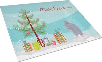 CK4469LCB Blue Rat Merry Christmas Glass Cutting Board