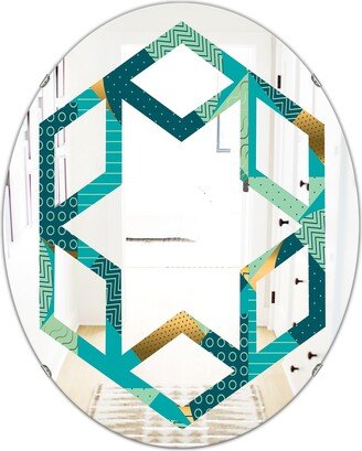 Designart 'Gold and Blue Dynamics II' Printed Modern Round or Oval Wall Mirror - Hexagon Star