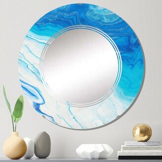 Designart 'Blue And White Liquid Art Waves I' Printed Modern Wall Mirror