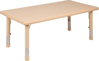 Emma and Oliver 24W x 48L Natural Plastic Adjustable Activity Table - School Table for 6