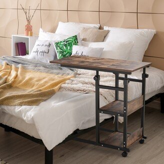 HOMCOM Industrial C-Shaped Mobile Rolling Sofa Side Table with 3-Tier Storage Shelving, Adjustable Height, & Wheels