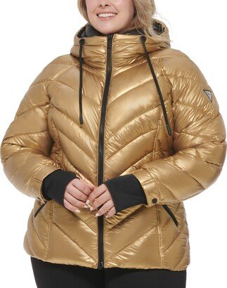 Women's Plus Size Metallic Quilted Hooded Puffer Coat, Created for Macy's