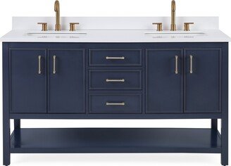 Tennant Brands 60 Tennant Brand Felton Navy Blue Finish Double Sink Bathroom Vanity