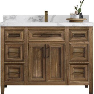 Santa Monica Solid Teak 48 In. W X 22 D Single Sink Bathroom Vanity in Distressed Graywashed With Quartz Or Marble Countertop