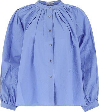 Buttoned Balloon-Sleeved Blouse