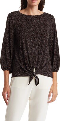 Tie Front Three-Quarter Puff Sleeve Blouse