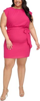 Plus Size Flutter-Sleeve Belted Dress