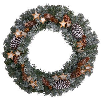 Christmas Winter Frosted Stars and Pinecones Holiday Wreath, 24