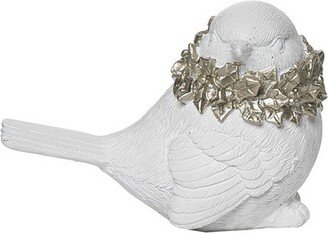 Resin 4 in. White Christmas Elegant Glitter Wreath Bird Figurine