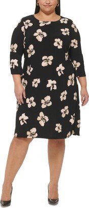 Plus Size Printed 3/4-Sleeve Jersey Shift Dress