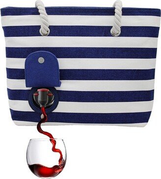 PortoVino 50oz Tote beach bag Drink Purse with Hidden Spout and Dispenser Flask for Drink Lovers, Blue/White