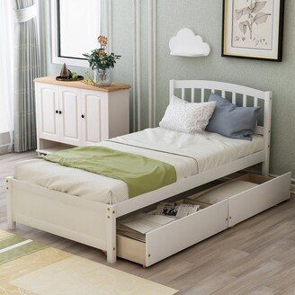 TOSWIN Contemporary, Elegant and Concise Twin Platform Storage Bed Plywood Bed Frame with Two Drawers and Headboard