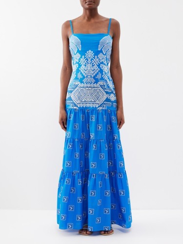 Amancay geometric-pattern cotton maxi dress