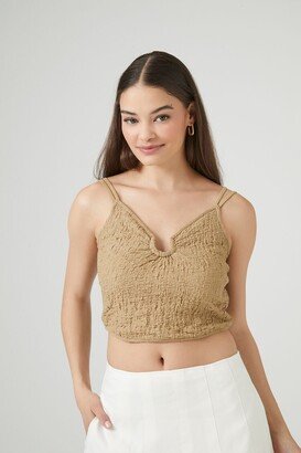 Women's Crinkled O-Ring Cropped Cami in Taupe Large