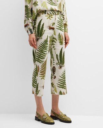 Fernie-Print Linen Wide-Leg Crop Pants