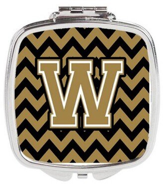 CJ1050-WSCM Letter W Chevron Black & Gold Compact Mirror, 3 x 0.3 x 2.75 in.